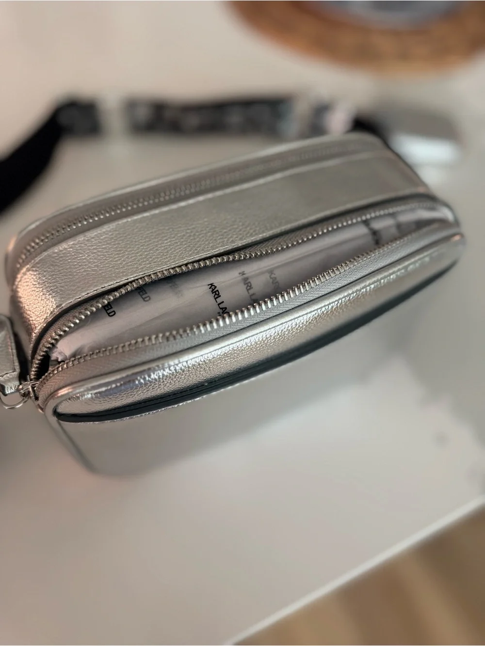 Karl Lagerfeld | Metallic Silver Leather | Camera Crossbody - Picture 9 of 10